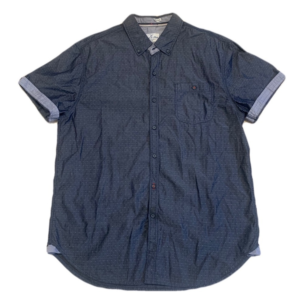 Men's Thread & Cloth Dark Blue Micro-Dot Button-Up Short Sleeve Shirt - Size L/G
